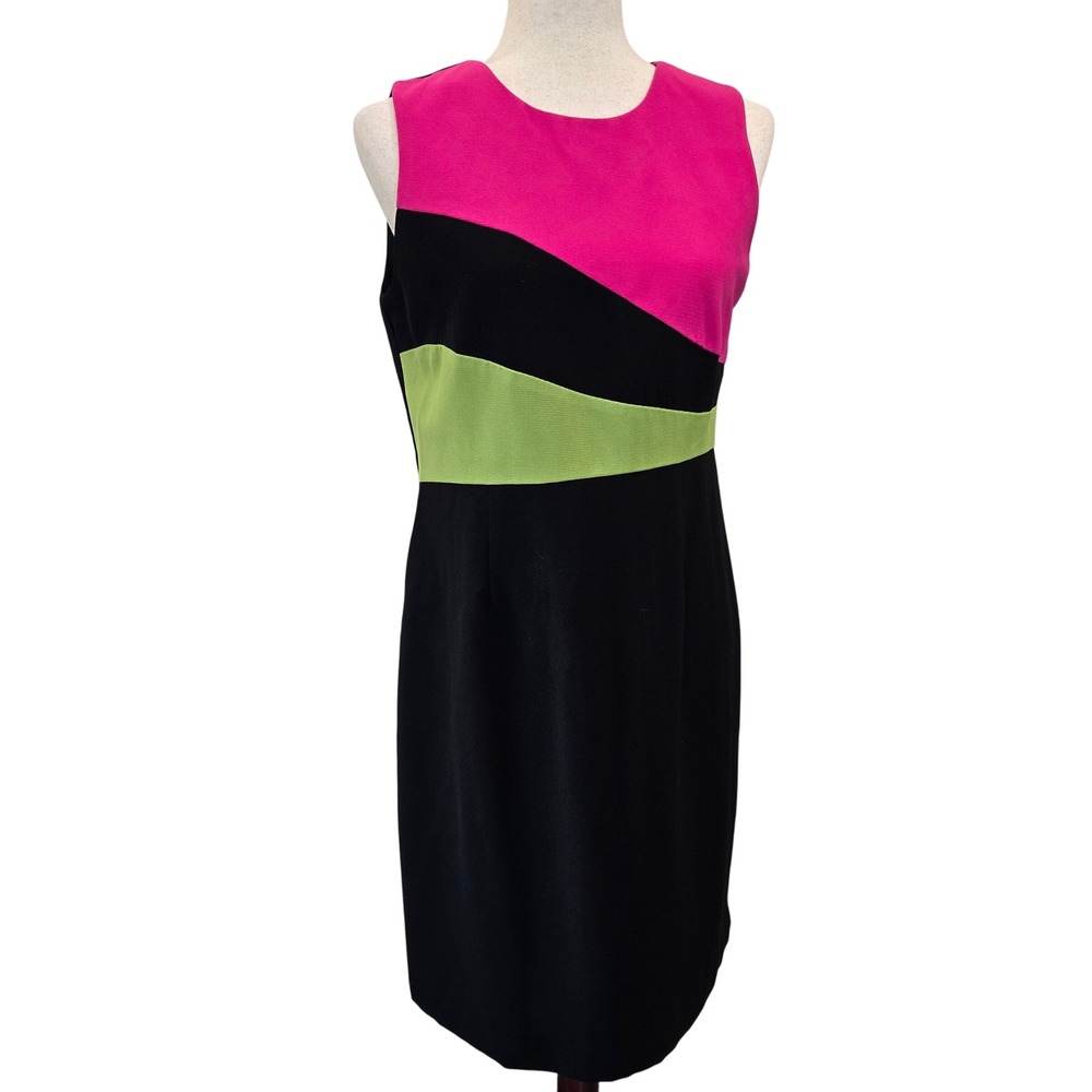 Vintage 90s Danny & Nicole New York Color Block 8P Dress Sleeveless Made‎ in USA